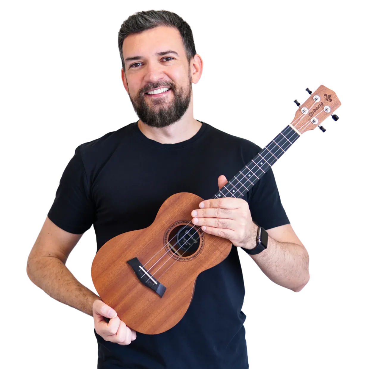 Renato Faleiro com um ukulele